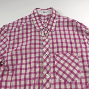 Bugatchi 100% Linen Shaped Fit Button LS Check Casual Collared Shirt Purple